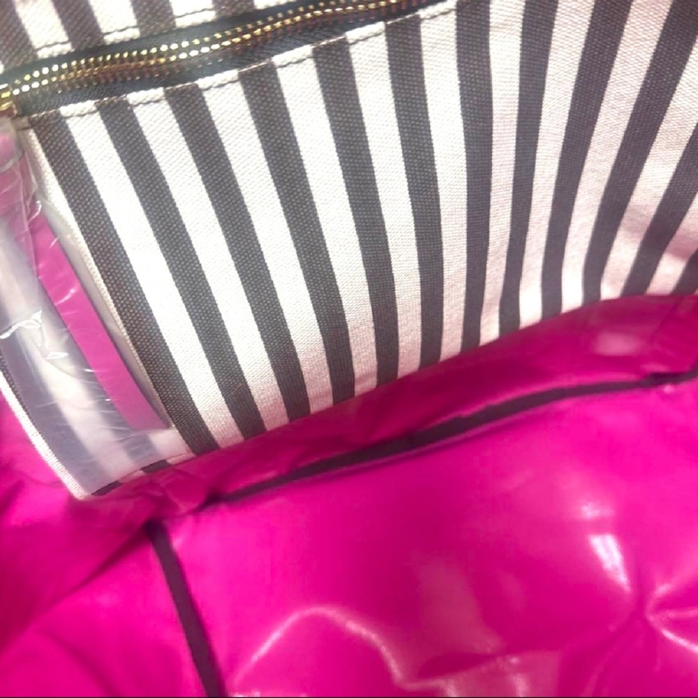 Henri Bendel Striped Canvas Tote Bag with Hot Pink Interior - Picture 7 of 7